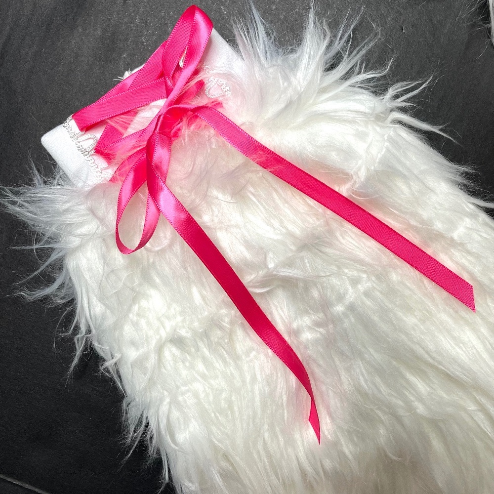 White Corset Leg Warmers Pink Lace Up Pants Fuzzy Boot Covers Fur Legwarmers NEW